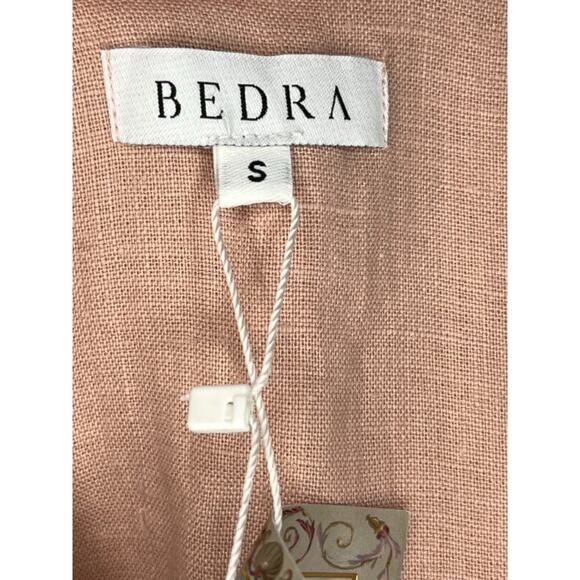 BEDRA Vintage Sz S Small Pale Pink Linen Tie Shoulder Midi Juliet Dress NWT - Picture 3 of 13